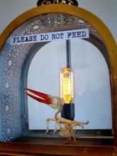 Steampunk Art Alchemy lamp for sale: Decorative piece of art with taxidermy stillborn kitten.